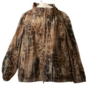 ST. JOHN Praline Safari Animal Print Lightweight Zip Up Jacket Size 1X